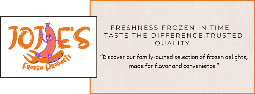 Joie's Frozen Products logo with text about freshness and quality.